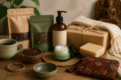 Detailaufnahme handgefertigter nepalesischer Produkte