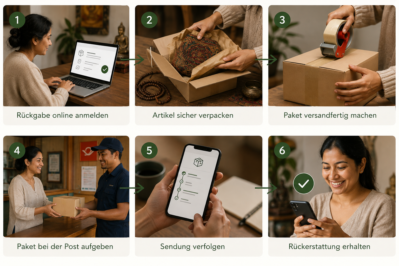 Checkliste neben einem Paket für die Rücksendung